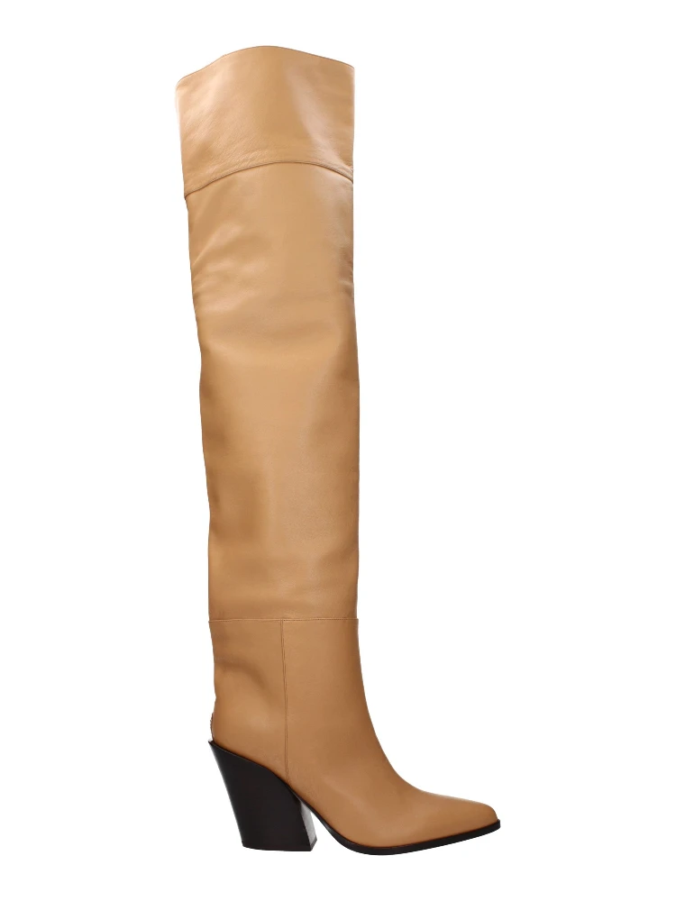 حذاء كاحل من الجلد البيج