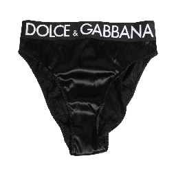 Black Satin High-Waist Brief Logo Women Underwear