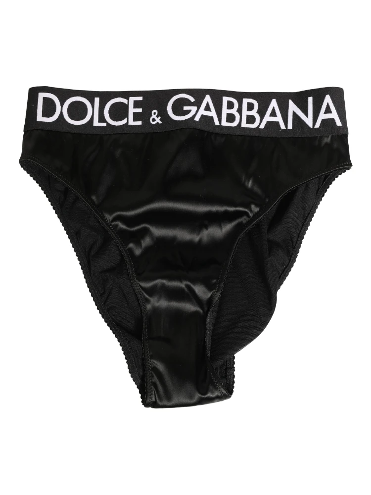 Black Satin High-Waist Brief Logo Women Underwear