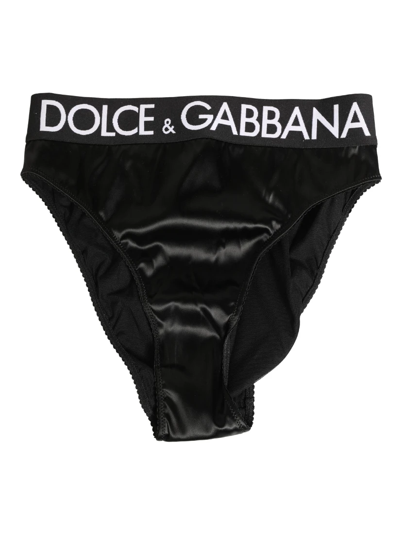 Black Satin High-Waist Brief Logo Women Underwear