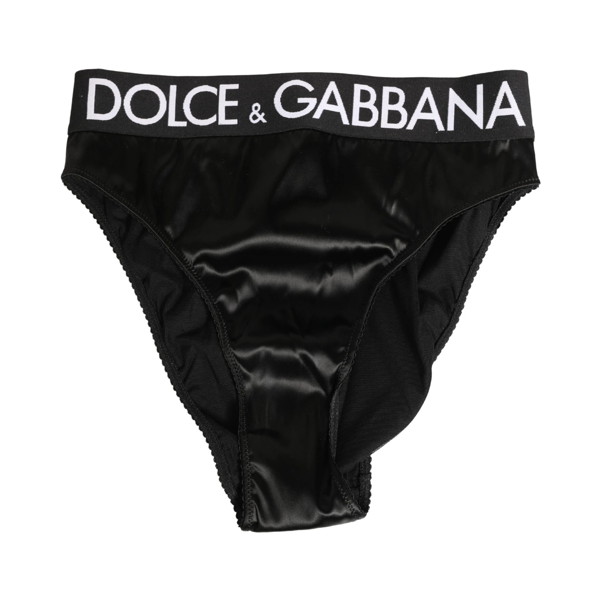 Black Satin High-Waist Brief Logo Women Underwear