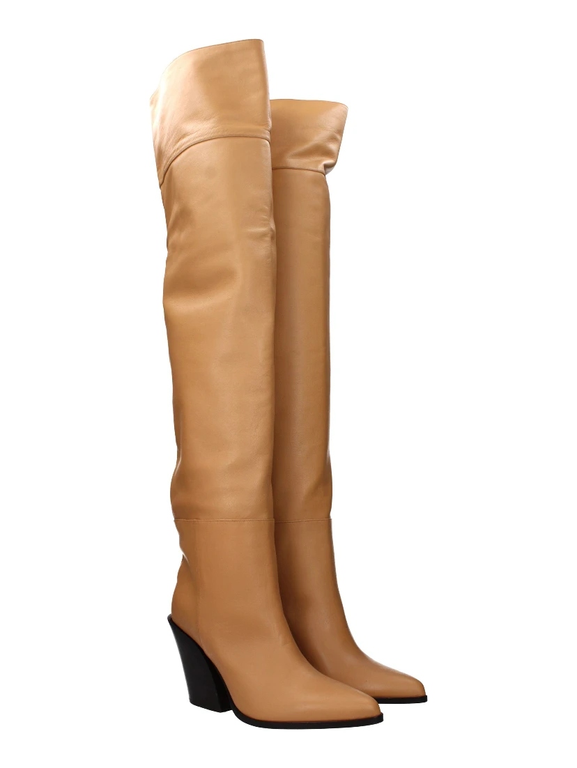 حذاء كاحل من الجلد البيج