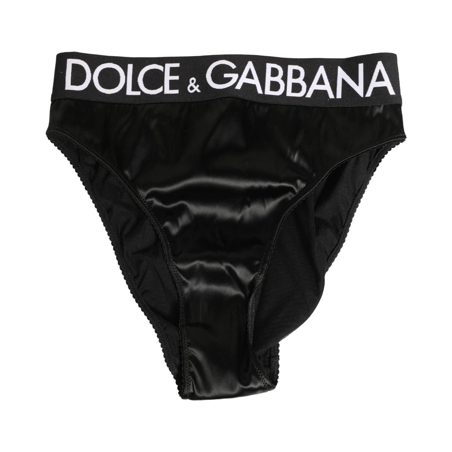 Black Satin High-Waist Brief Logo Women Underwear