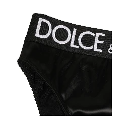 Black Satin High-Waist Brief Logo Women Underwear