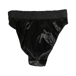Black Satin High-Waist Brief Logo Women Underwear