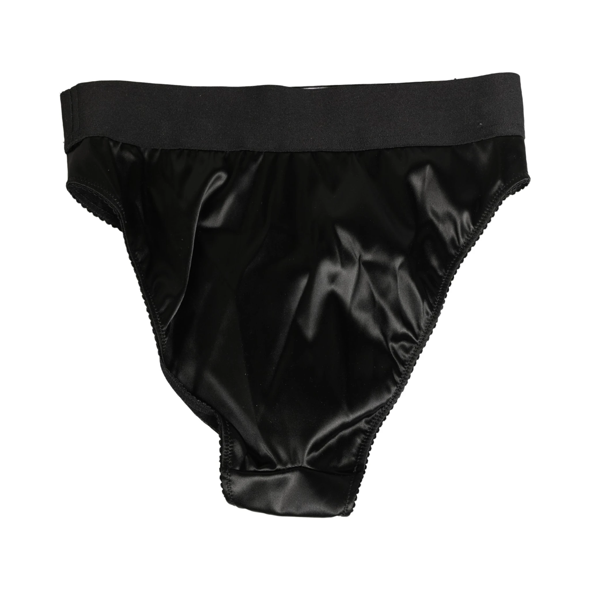 Black Satin High-Waist Brief Logo Women Underwear
