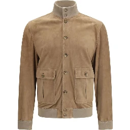 Beige Calf Leather Bos Taurus Bomber