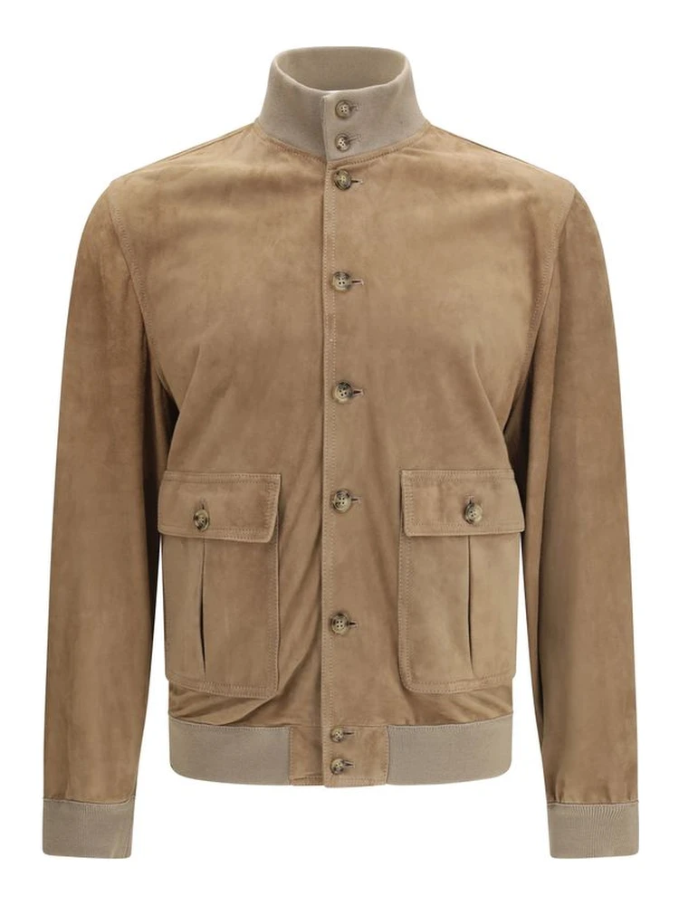 Beige Calf Leather Bos Taurus Bomber