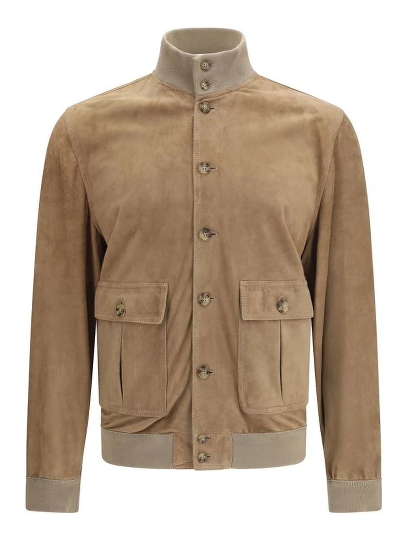 Beige Calf Leather Bos Taurus Bomber