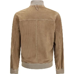 Beige Calf Leather Bos Taurus Bomber