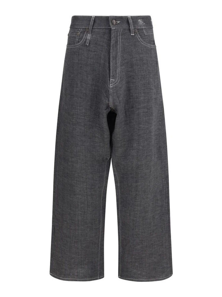 Gray Linen Relaxed Fit Jeans