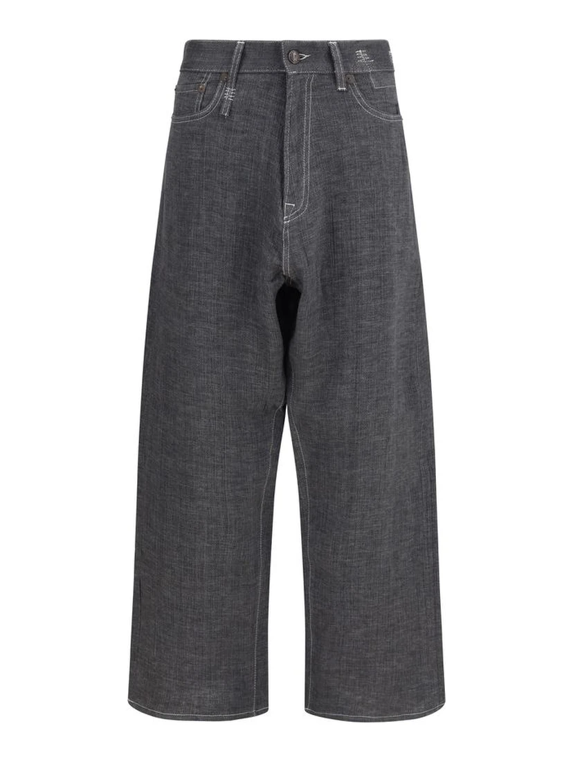 Gray Linen Relaxed Fit Jeans