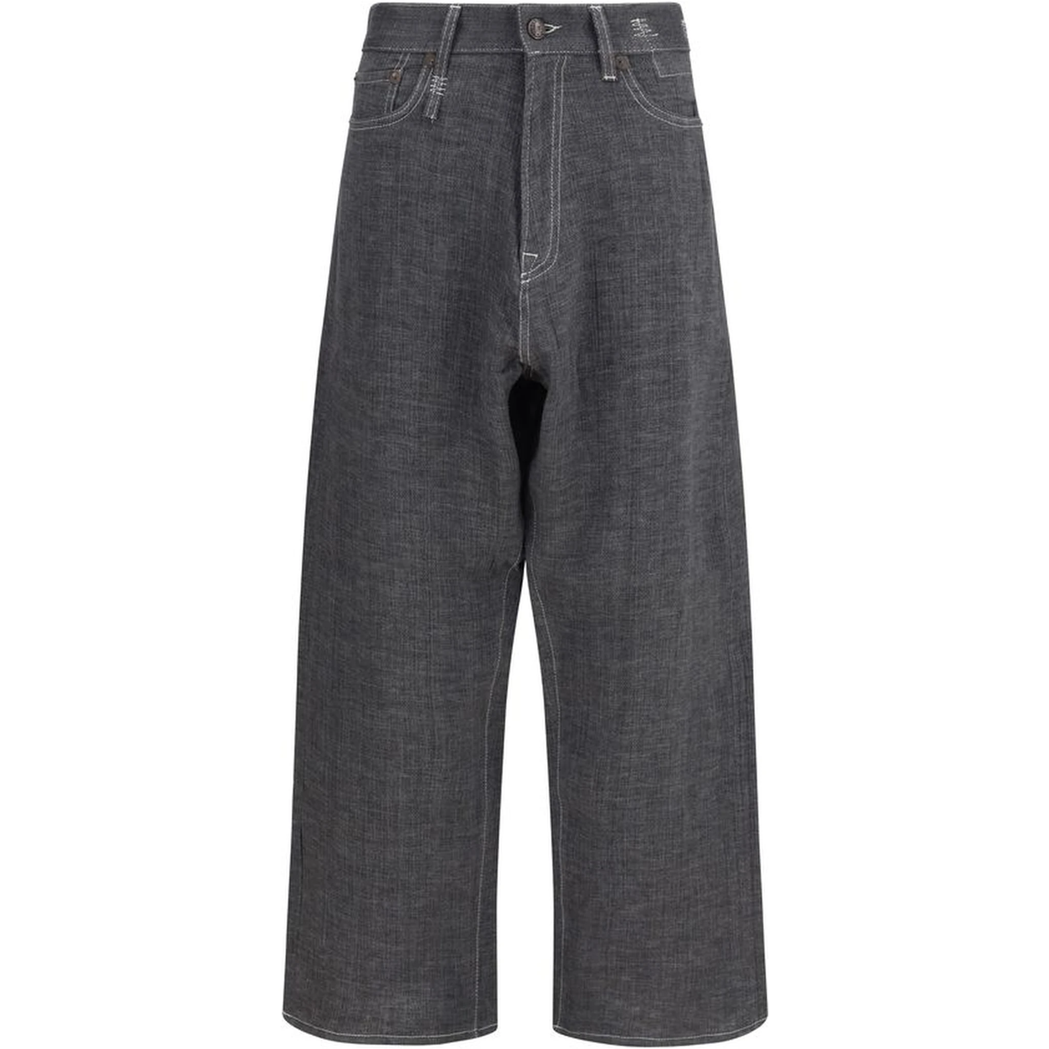 Gray Linen Relaxed Fit Jeans