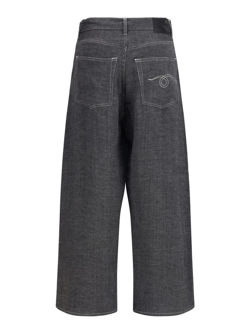 Gray Linen Relaxed Fit Jeans