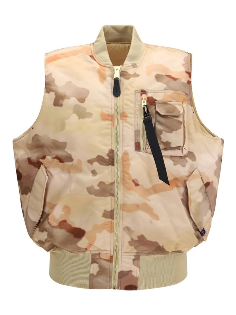 Beige Nylon Biker Jacket