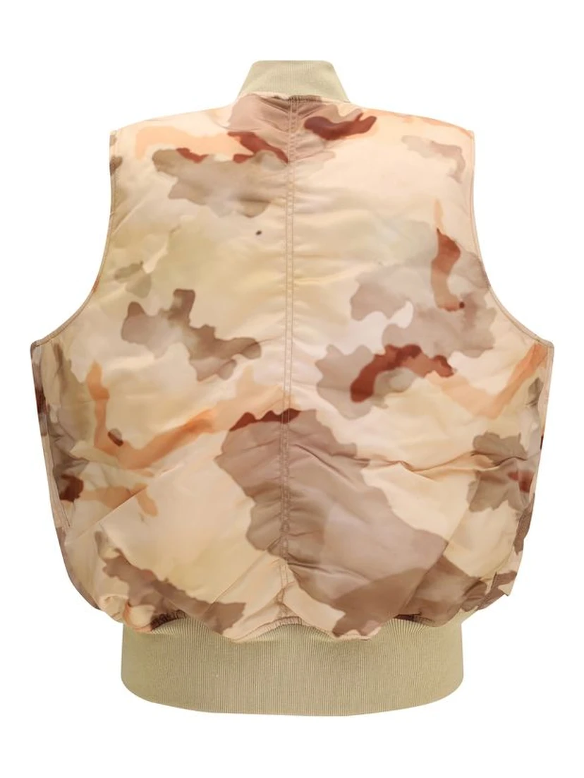 Beige Nylon Biker Jacket