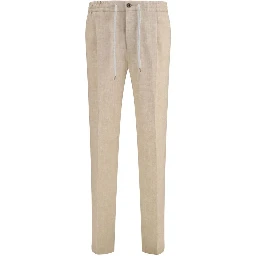 Beige Linen Casual Pants