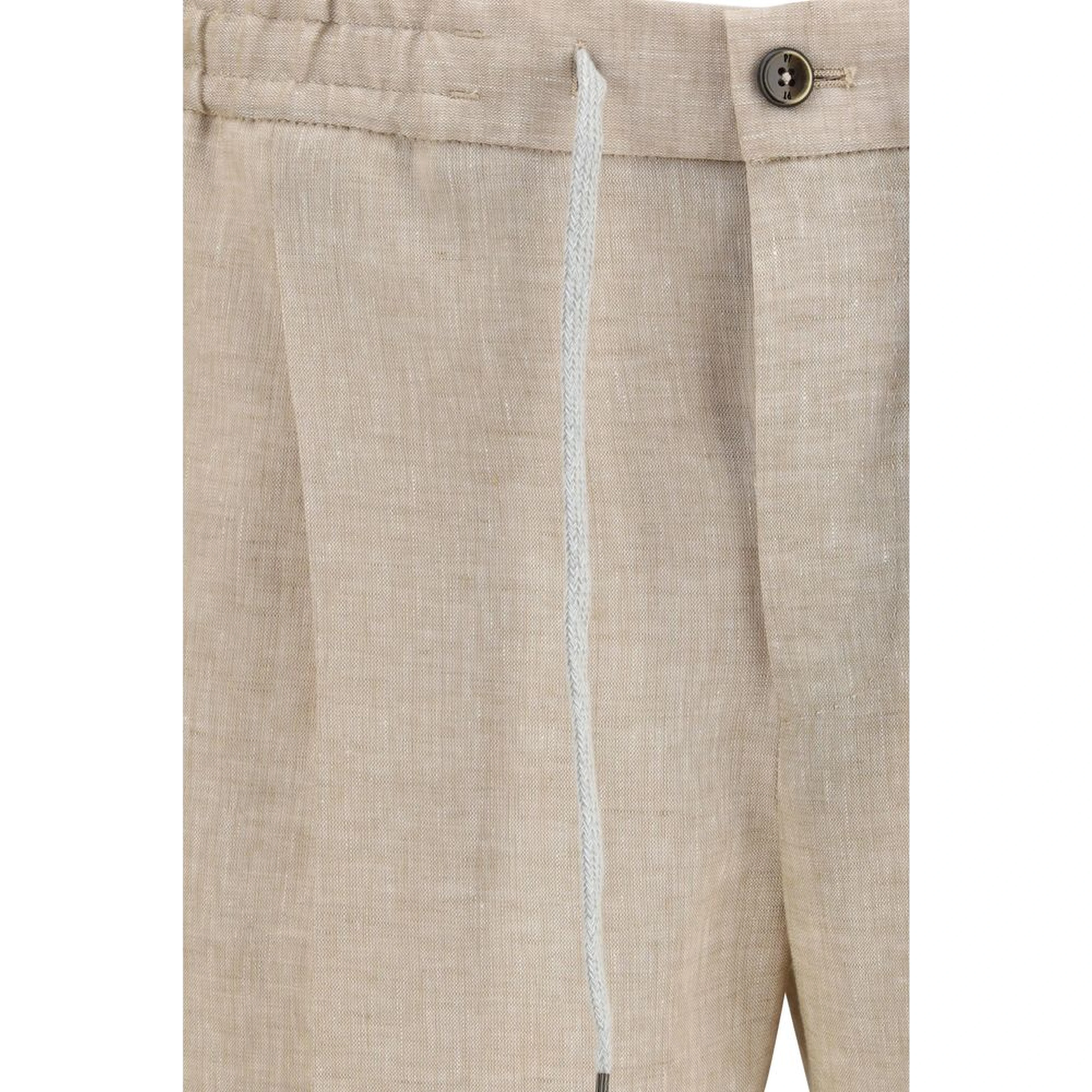 Beige Linen Casual Pants