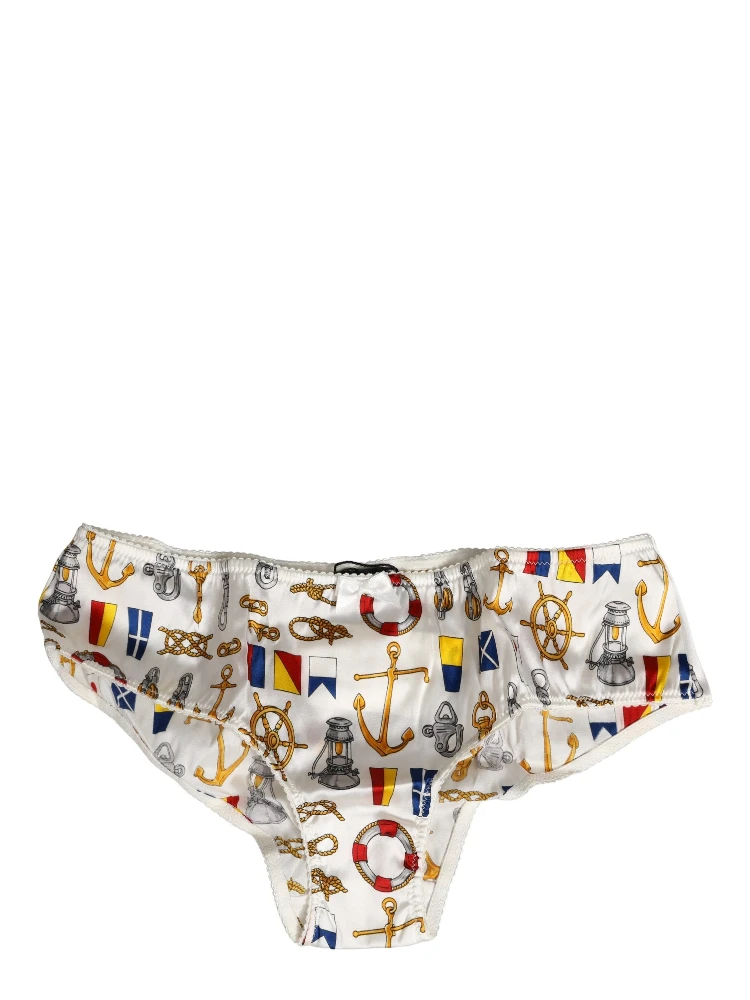 White Sailor Print Polyester Bottoms Underwear