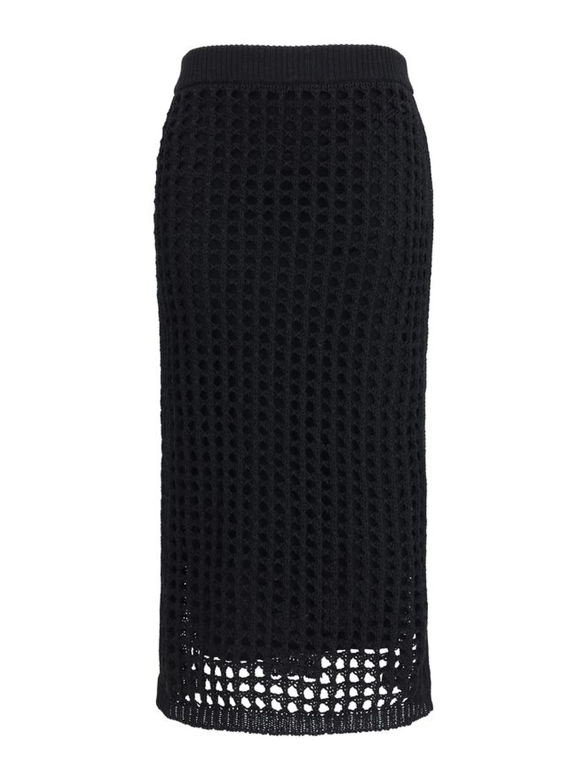 Black Cotton Midi Skirt