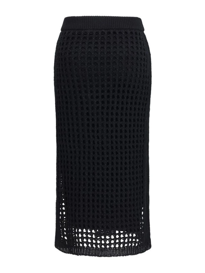 Black Cotton Midi Skirt