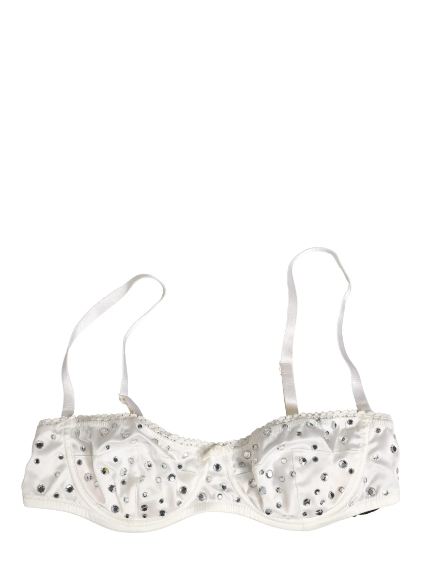 White Rhinestone Semi-Pad Underwire Bra Underwear