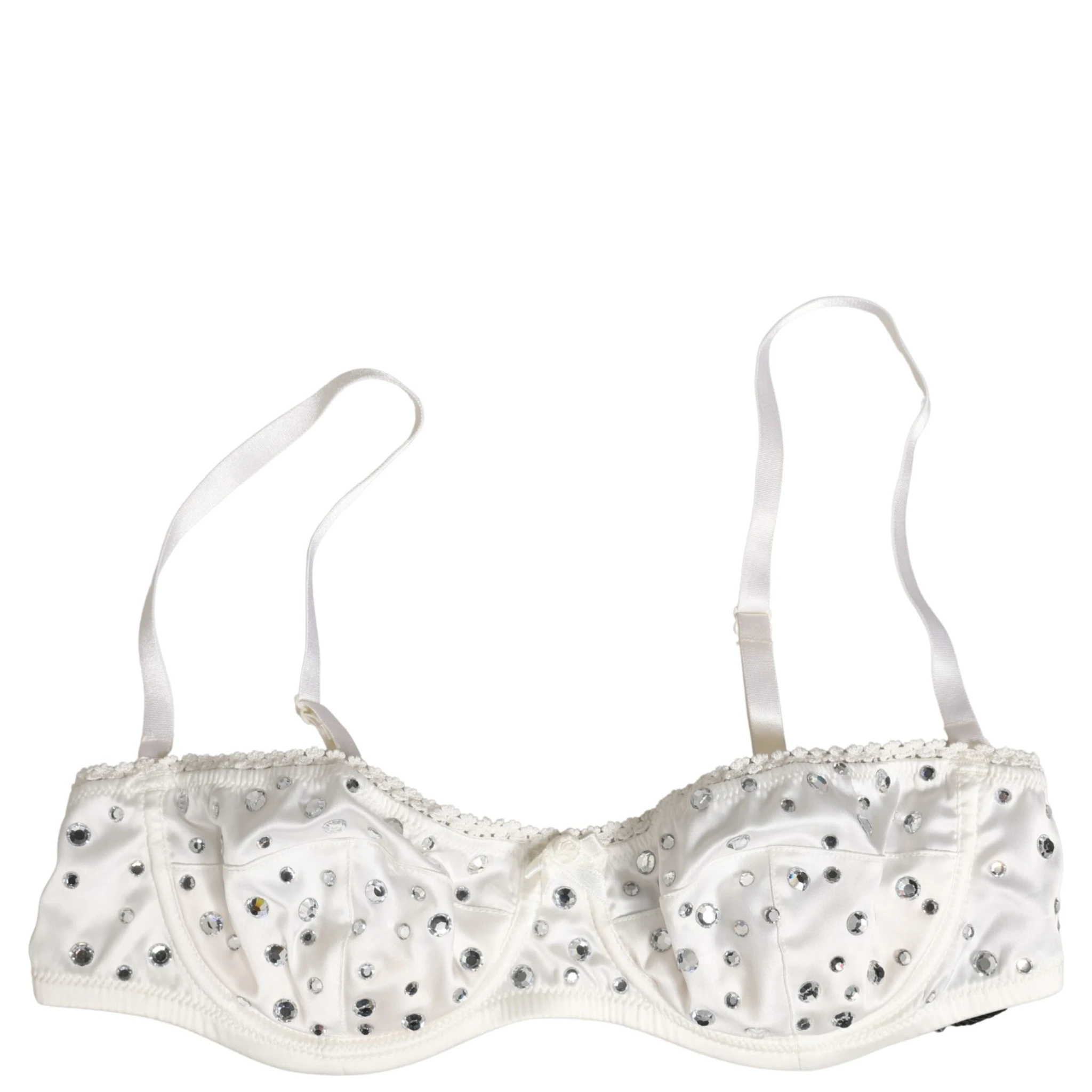 White Rhinestone Semi-Pad Underwire Bra Underwear