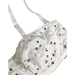 White Rhinestone Semi-Pad Underwire Bra Underwear