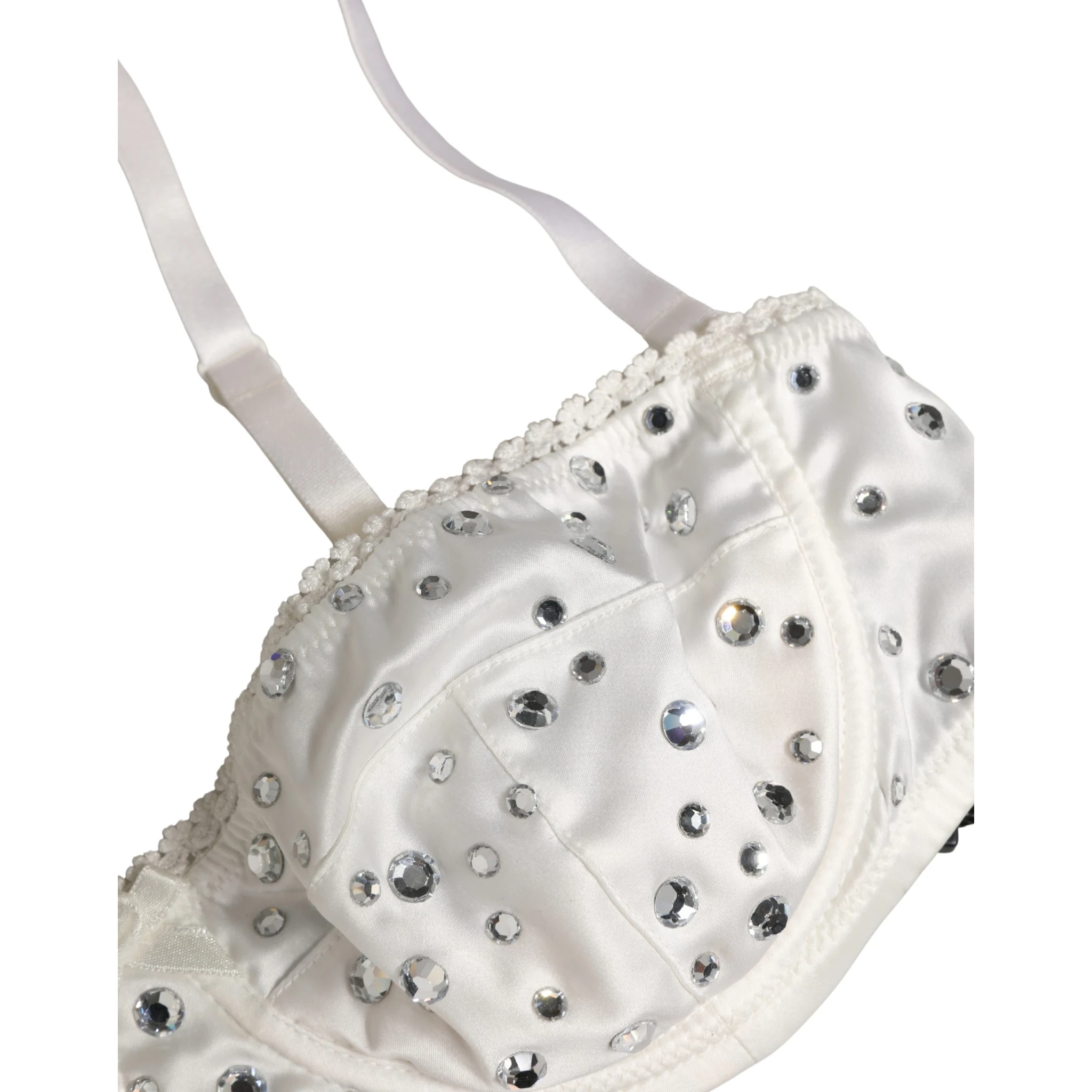 White Rhinestone Semi-Pad Underwire Bra Underwear
