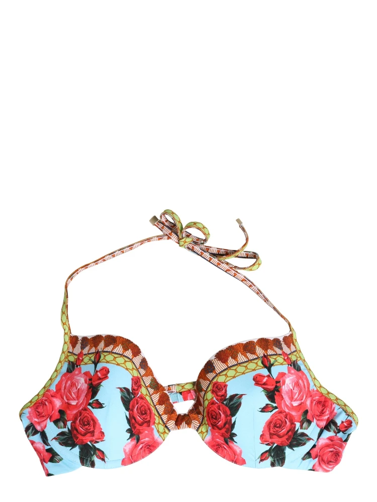 Multicolor Floral Print Halter Bikini Top Swimwear