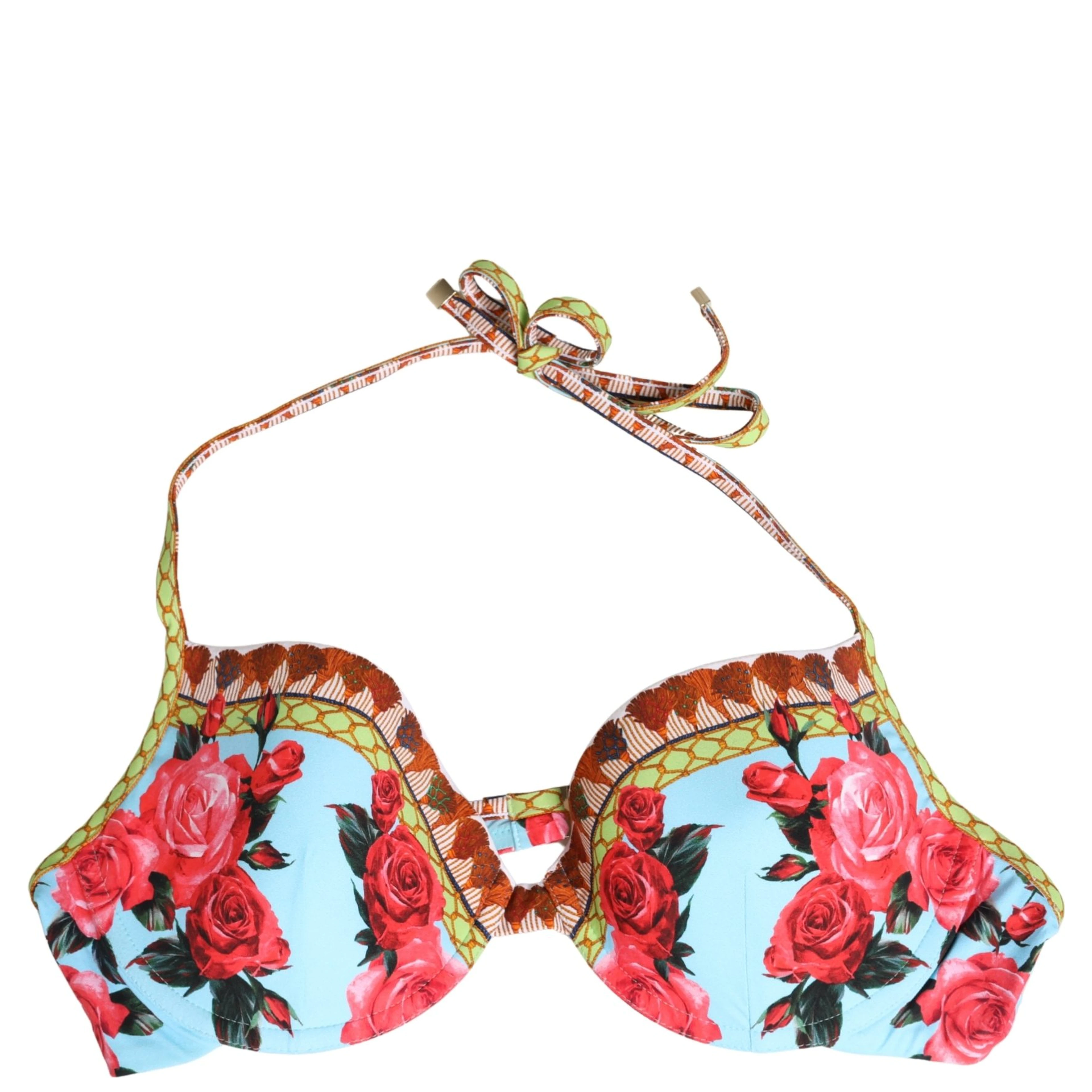 Multicolor Floral Print Halter Bikini Top Swimwear