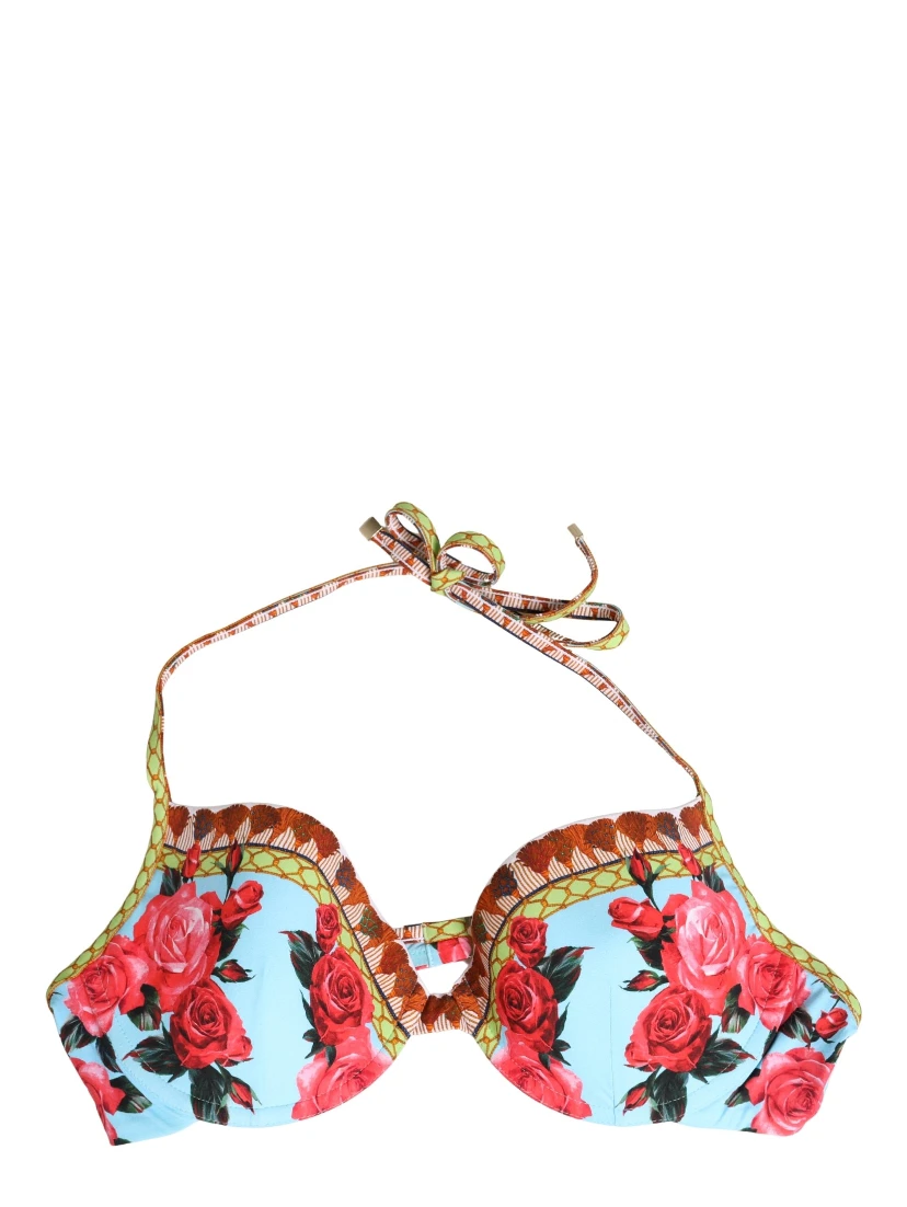 Multicolor Floral Print Halter Bikini Top Swimwear