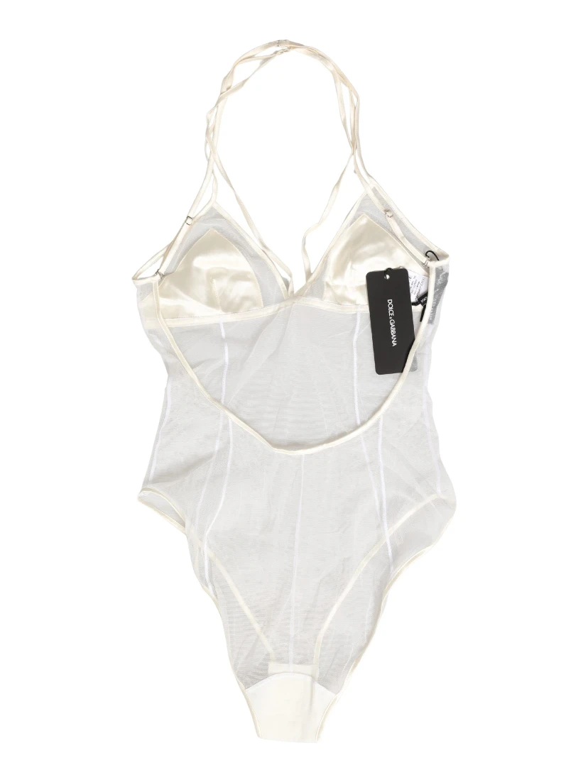 White Sheer Nylon Bodysuit Halterneck Underwear