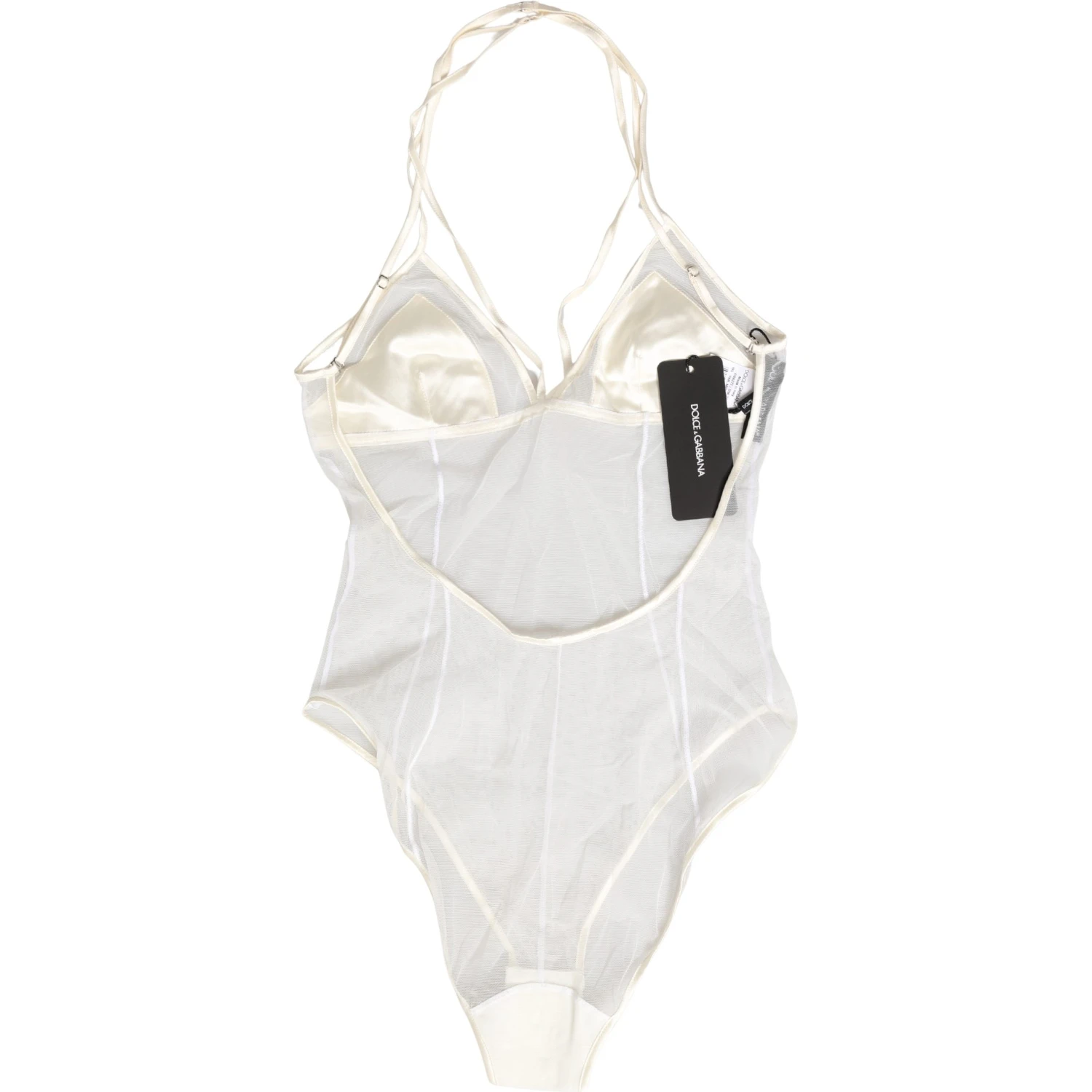 White Sheer Nylon Bodysuit Halterneck Underwear