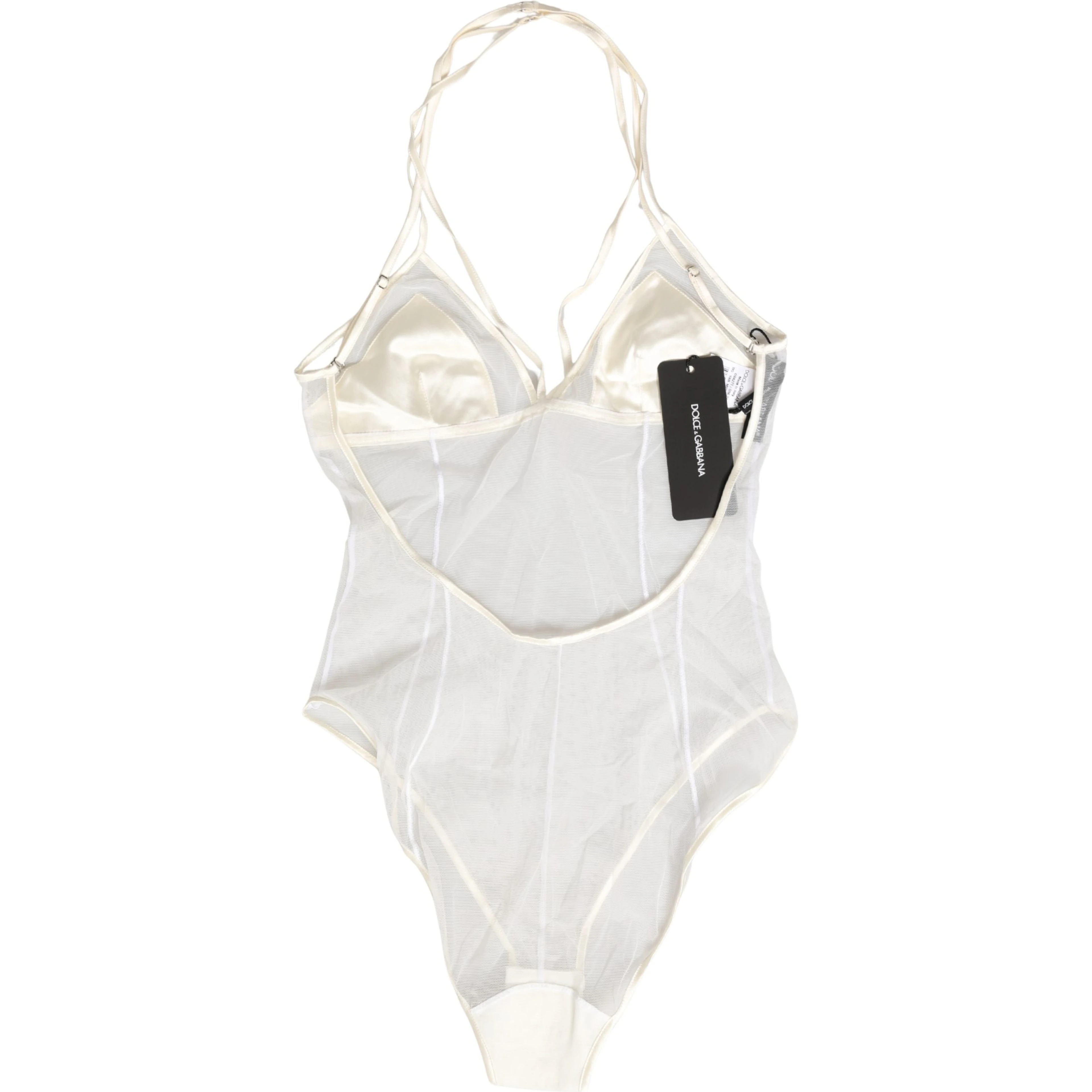 White Sheer Nylon Bodysuit Halterneck Underwear