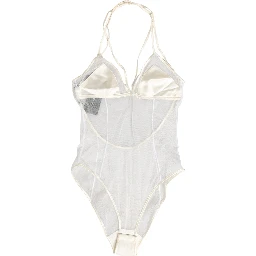 White Sheer Nylon Bodysuit Halterneck Underwear