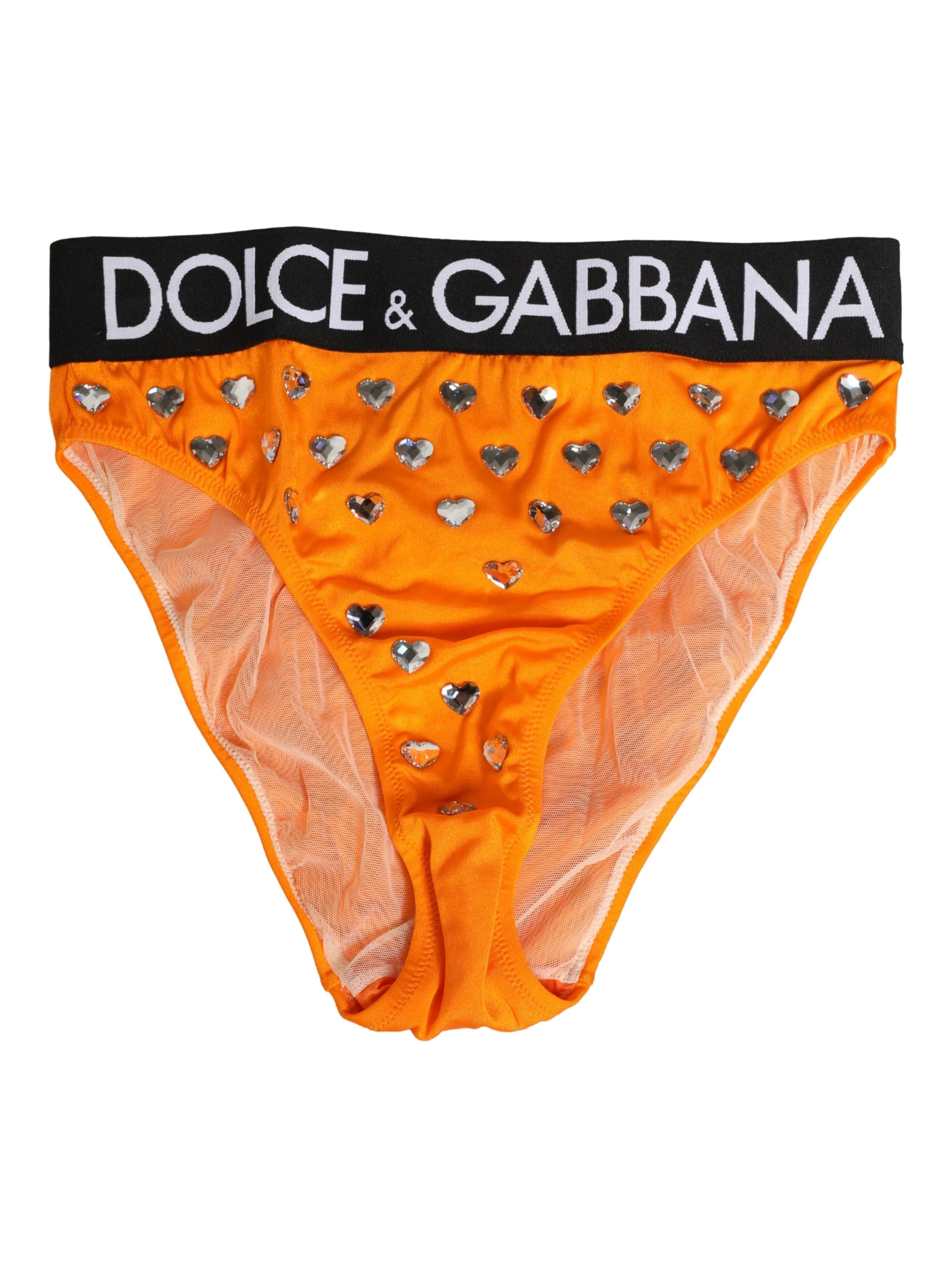 Orange Crystal High Waist Brief Panty Underwear