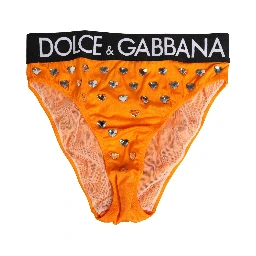 Orange Crystal High Waist Brief Panty Underwear