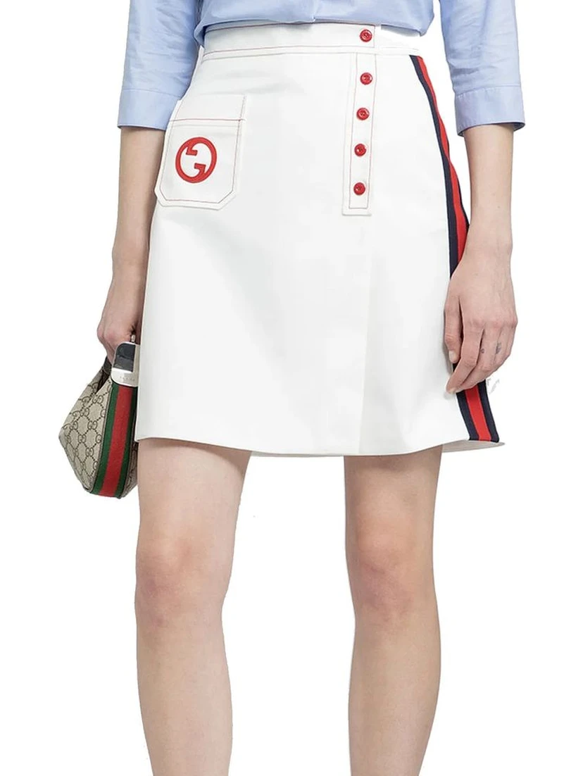 White Polyester Mini Skirt