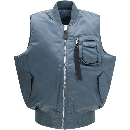 Blue Nylon Sleveless Jacket