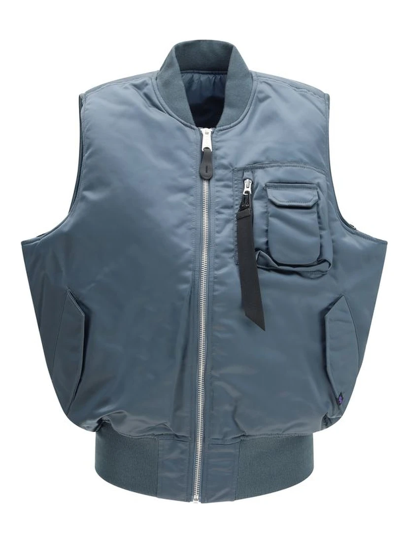Blue Nylon Sleveless Jacket