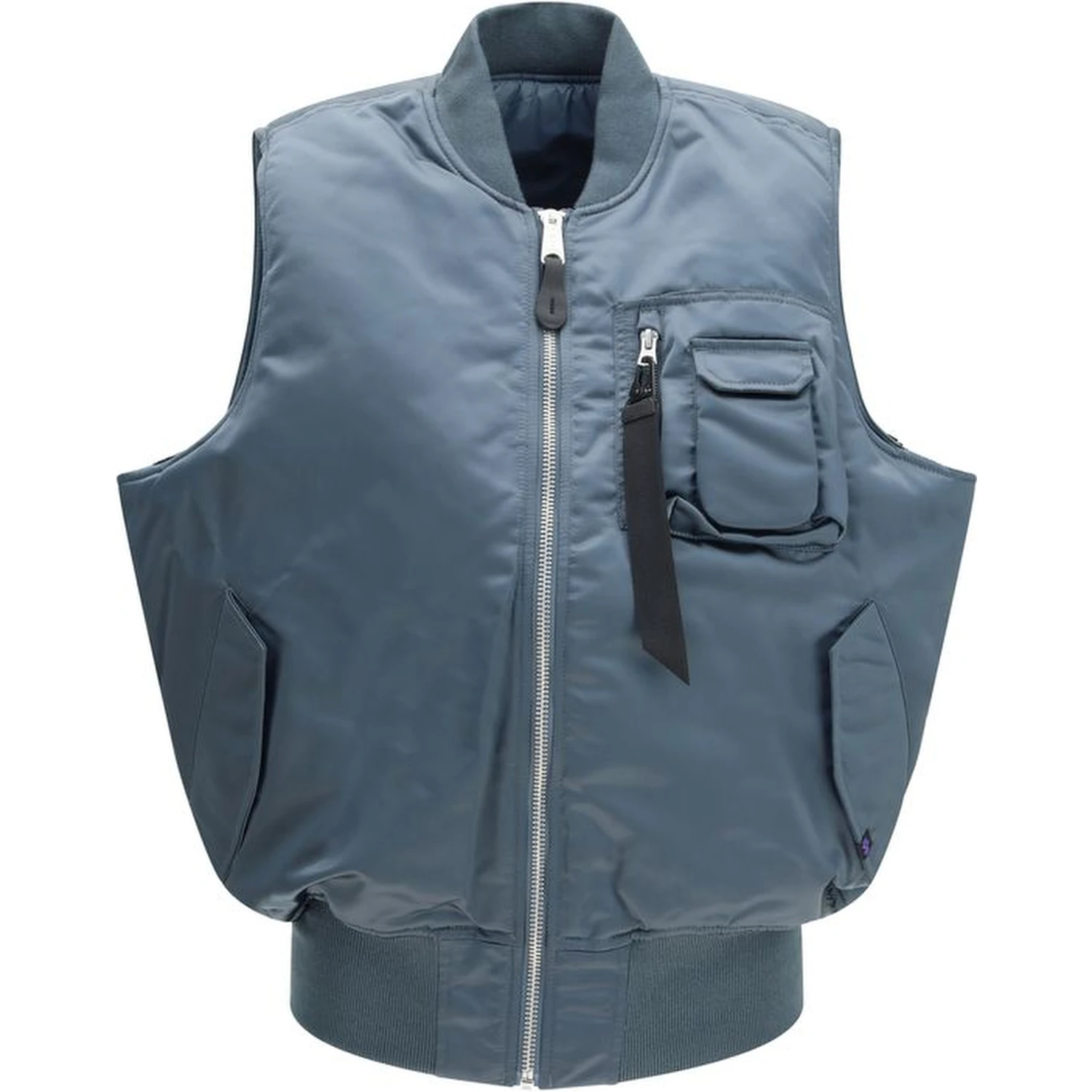 Blue Nylon Sleveless Jacket