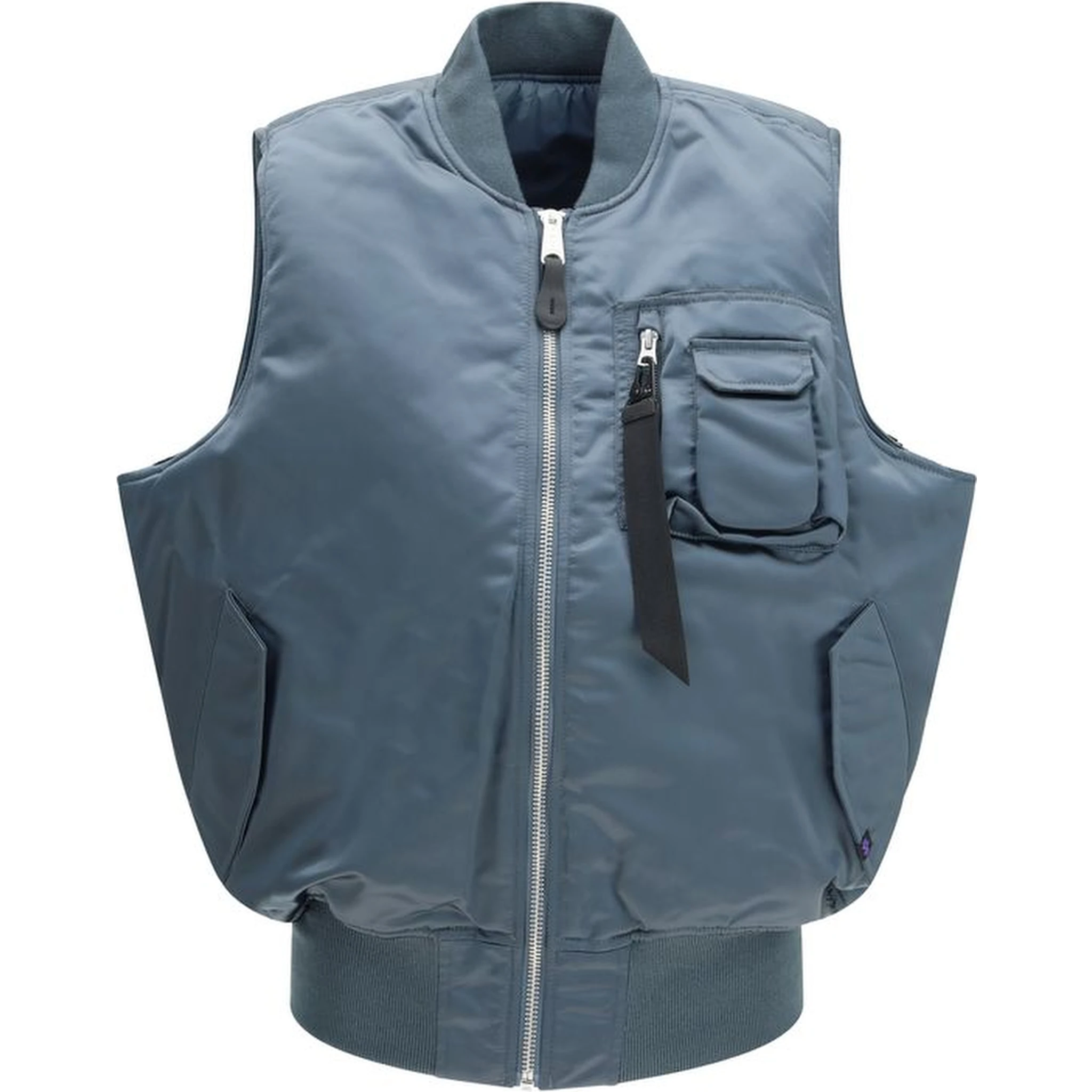 Blue Nylon Sleveless Jacket