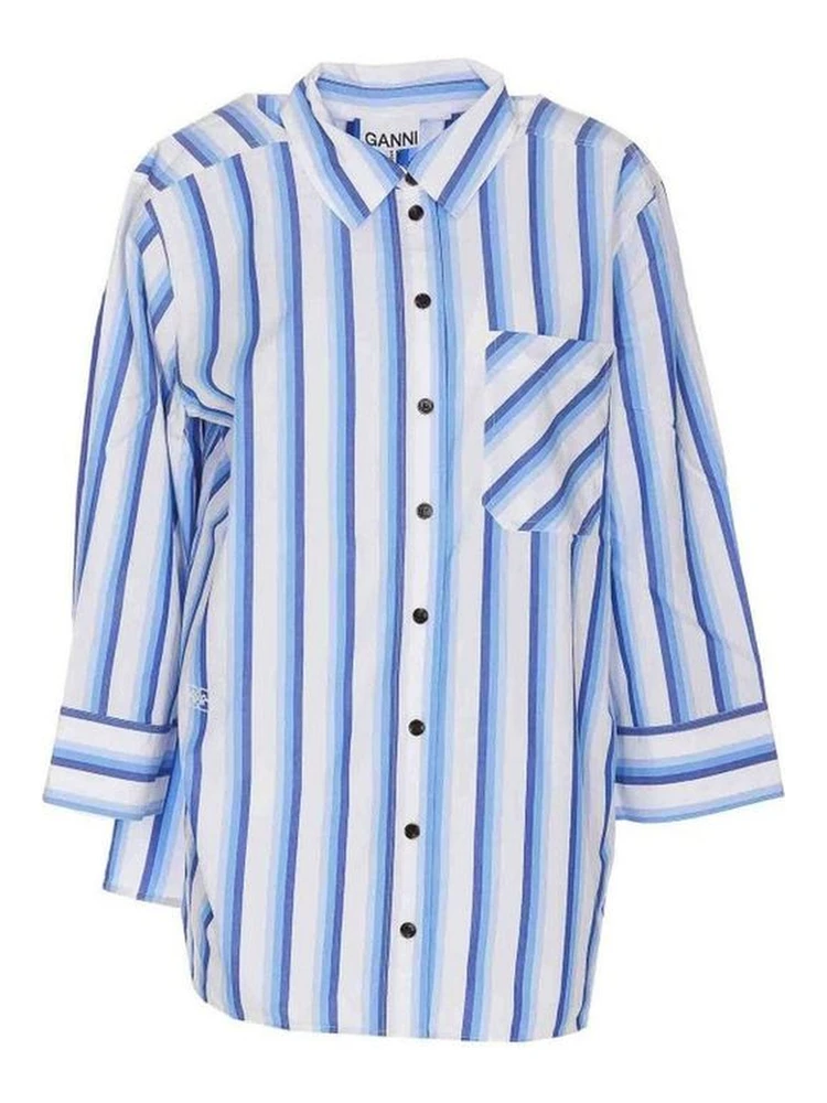 قميص قطني أزرق بنقشة