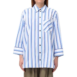 قميص قطني أزرق بنقشة