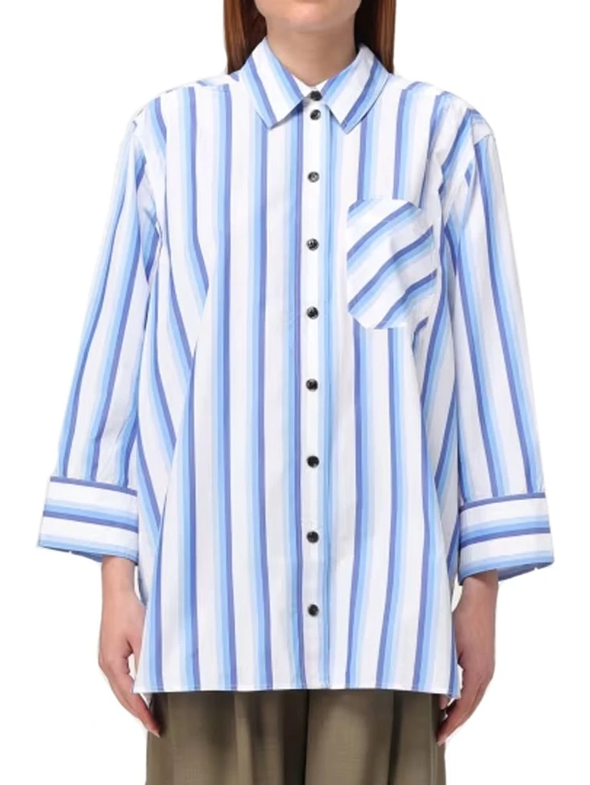 قميص قطني أزرق بنقشة