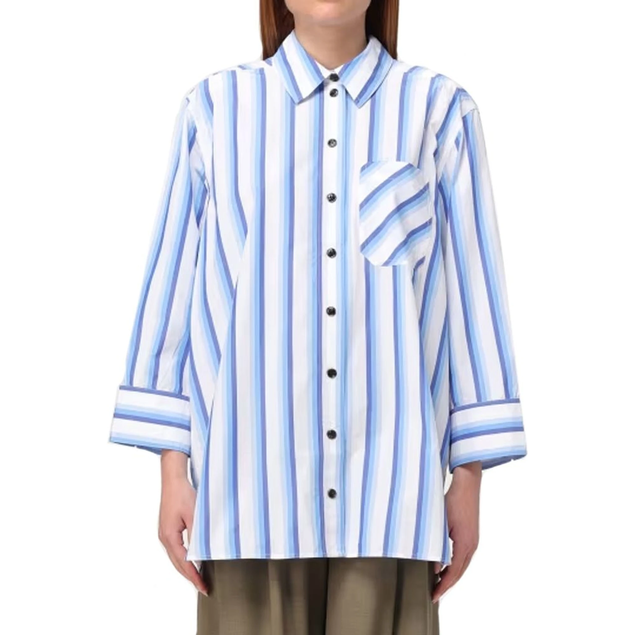 قميص قطني أزرق بنقشة