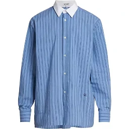 قميص قطني أزرق بنقشة