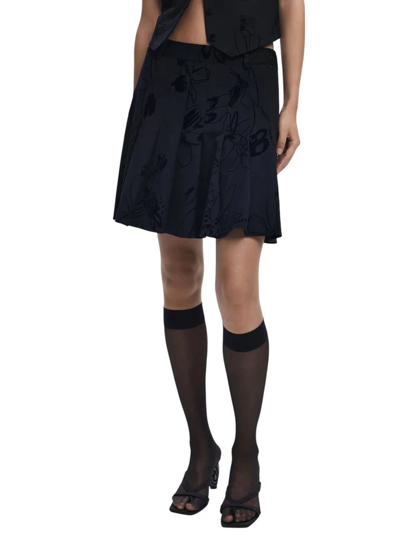 Black Polyester Mini Skirt