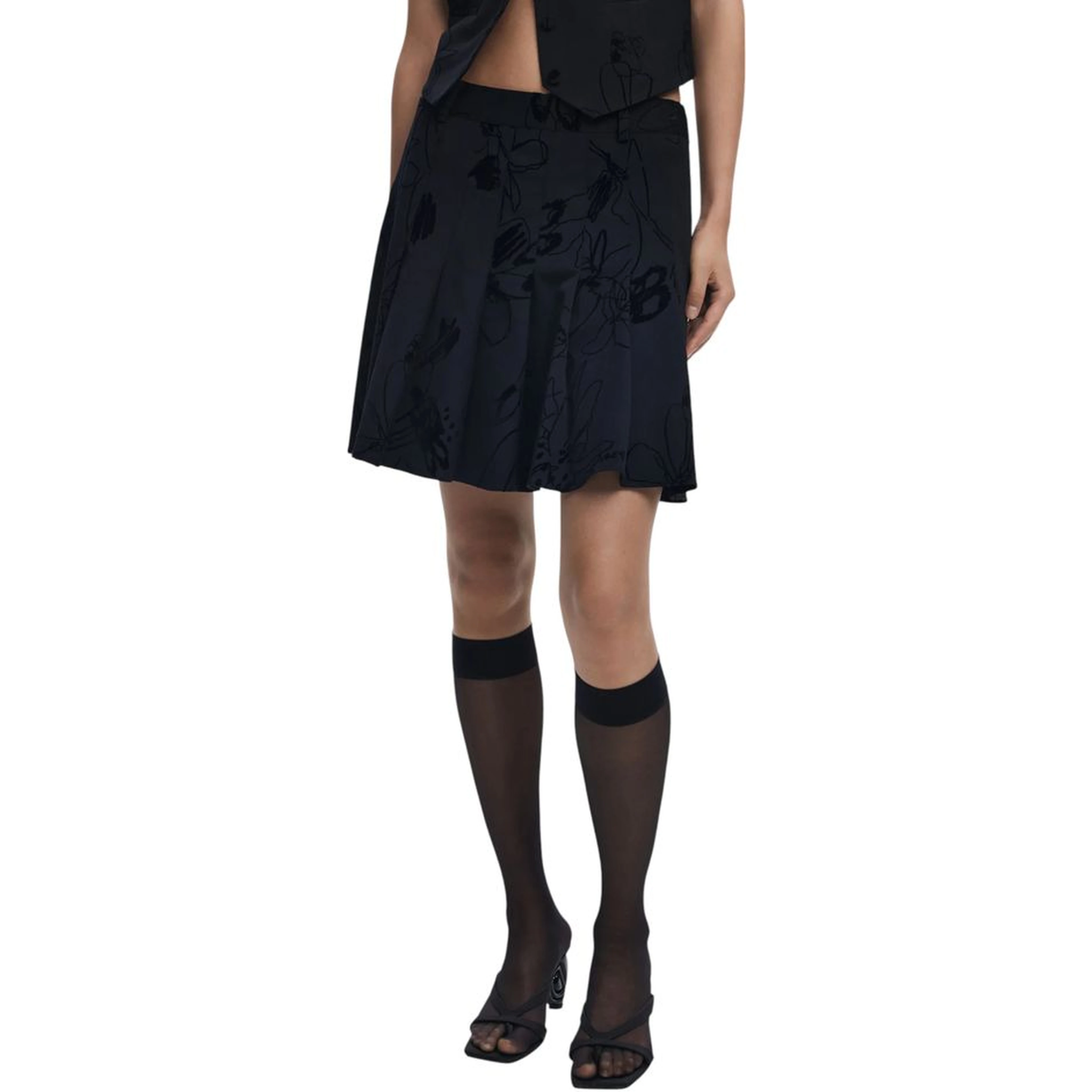 Black Polyester Mini Skirt